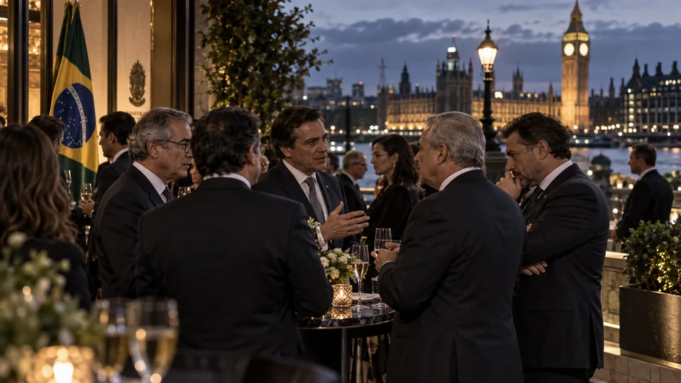 Capa editorial: Vídeo de evento em Londres reúne autoridades e ex-ministros em torno de Vorcaro
